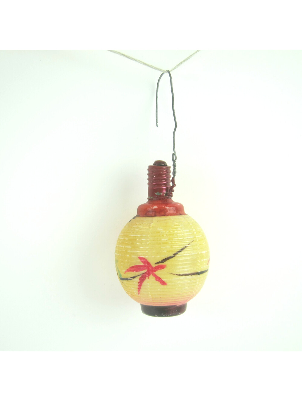 Vintage Milk Glass Oriental Asian Lantern Bulb Christmas Ornament Pink Floral 2"